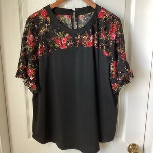 SHEIN: black sheer ruffle lace sleeve top 2X